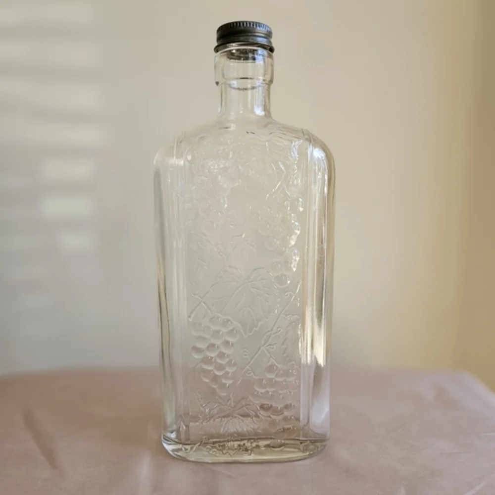 Old Mr. Boston Liquors Glass Bottle with Embossed Grape‎ Vine Design